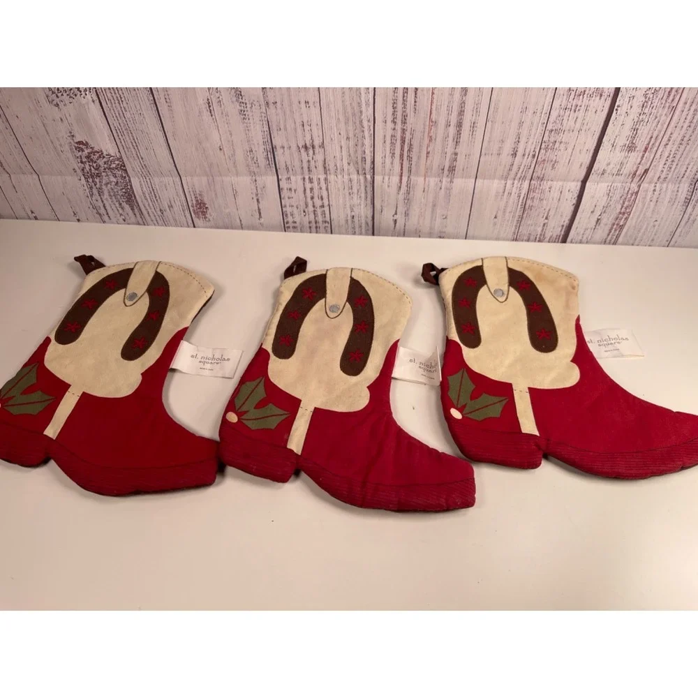 St. Nicholas Square Cowboy boot Christmas holiday Pot Holder Set of 3